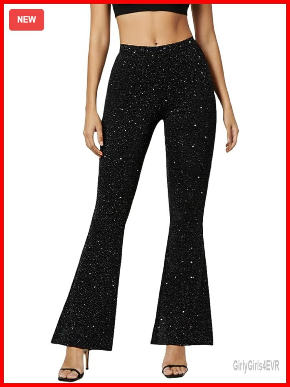 Sparkly Flared Leggings High Rise Glitter Bell Bottom Party Pants